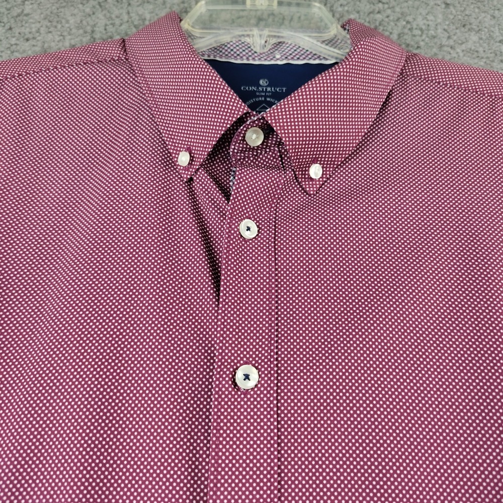 Con.Struct Shirt Mens 2XL XXL Slim Fit Red Micro Dot Stretch Button Down EUC
